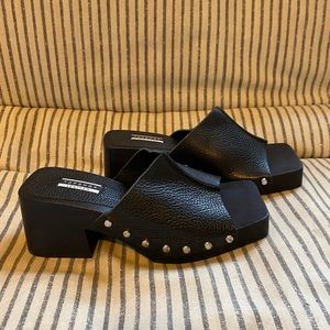 Leather Topshop Square Toe Clogs - size 37